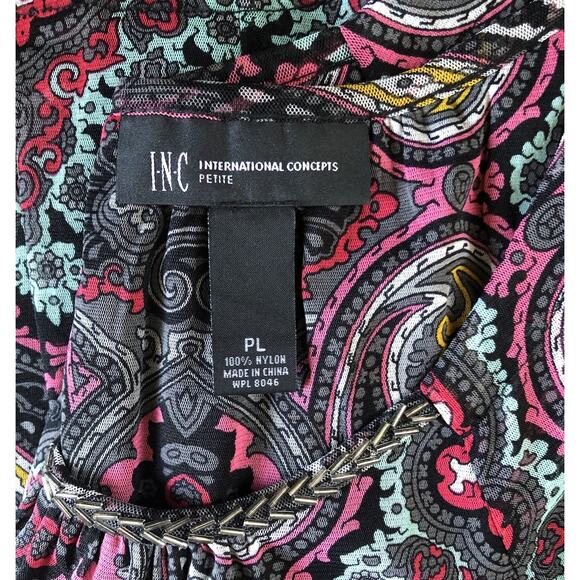 INC Cold Shoulder Mesh top PL multicolor Beads scoopneck 3/4 sleeve Psychedelic - Picture 4 of 5